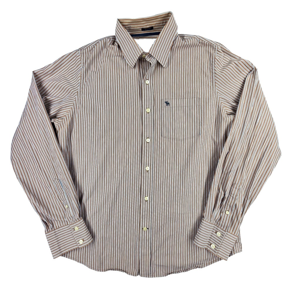 Abercrombie and Fitch Button Down Shirt 2XL Brown White Striped
